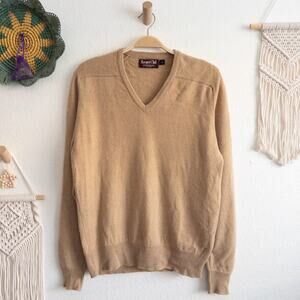 Racquet Club 100% Pure Cashmere Camel V-Neck Sweater Size Large